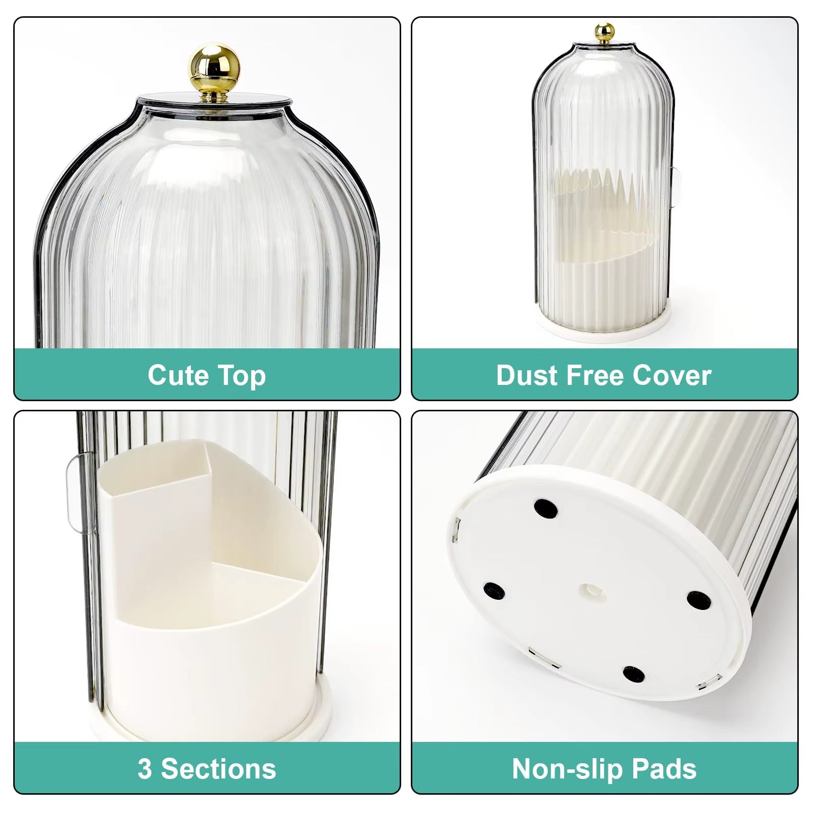 Toothbrush Holders with Sliding Lid, Rotating 3 Slots Bathroom Organizer Countertop, Tooth Brush Toothpaste Holder Bathroom Coun